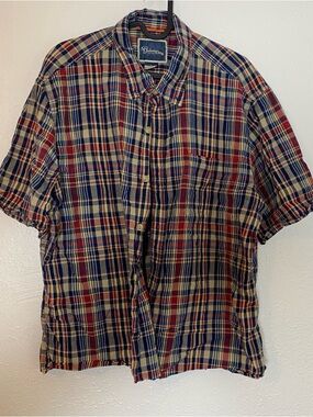 Saint John’s Bay Red & Blue Plaid Short-Sleeve Button-Up Shirt